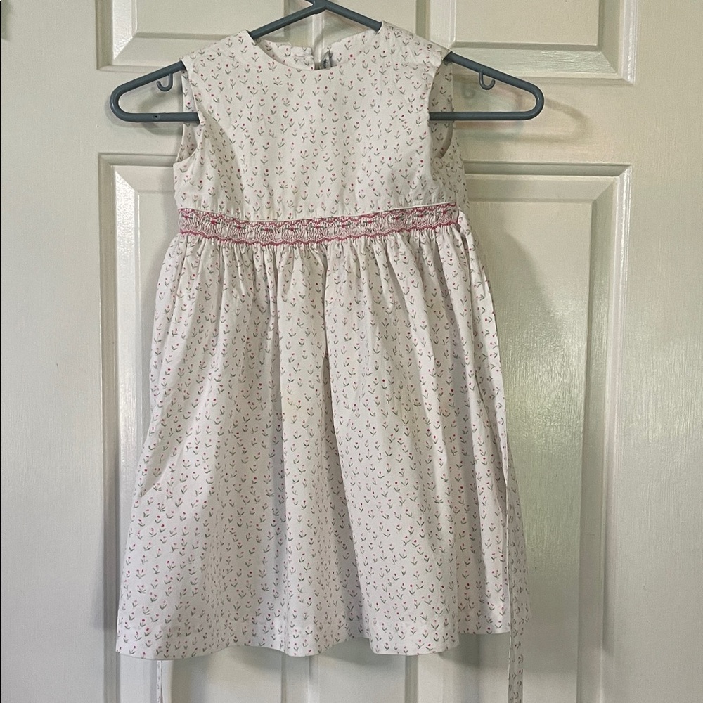 Nonna Magali size 4 Smocked floral Dress button sash 100% cotton Italy